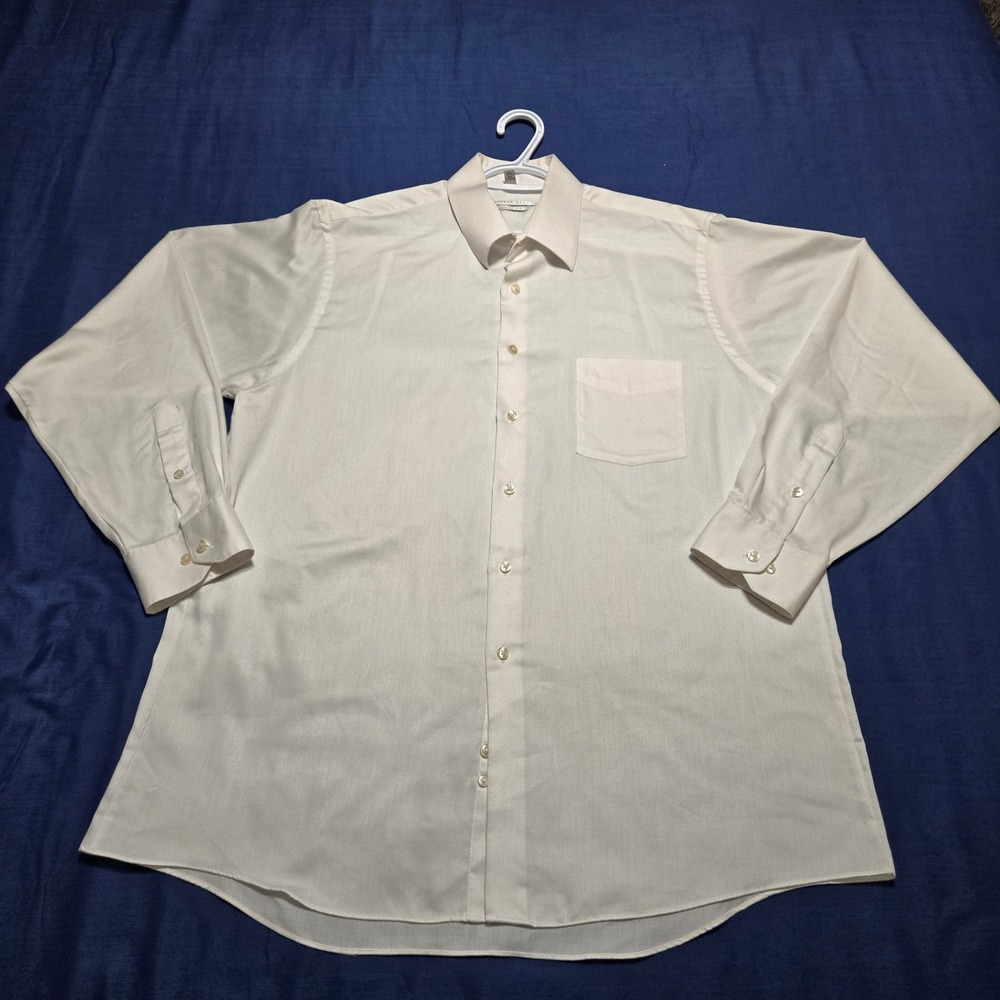 Geoffrey Beene Dress Shirt Mens 16.5 34/35 White Excellent Wrinkle Free Regular